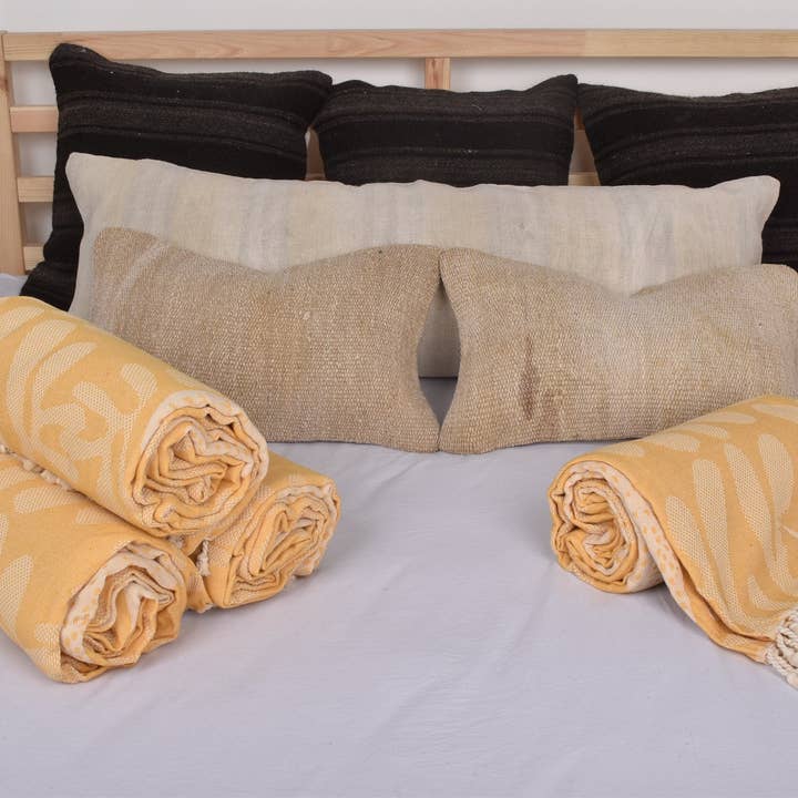 Organic Turkish Towels - Wholesale Throw blanket - Turkish Blanket, Cozy Mustard Throw, Luxurious Couch Cover5