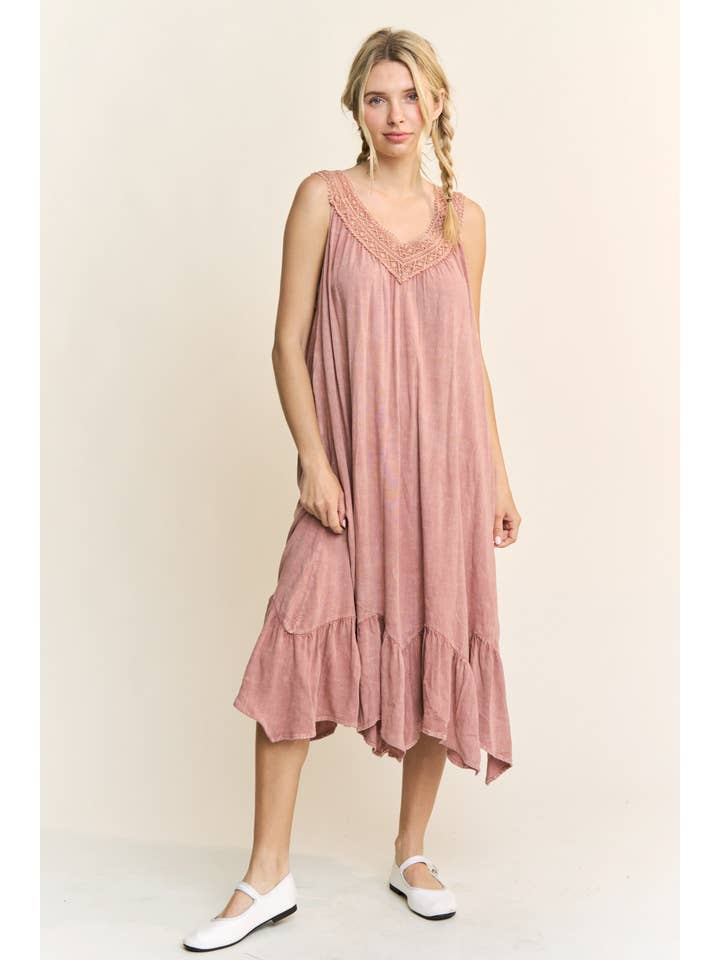 J.Her - Wholesale Dress - Women's - MineralWash Floral detailed Vneck Cami Dress HD5704.