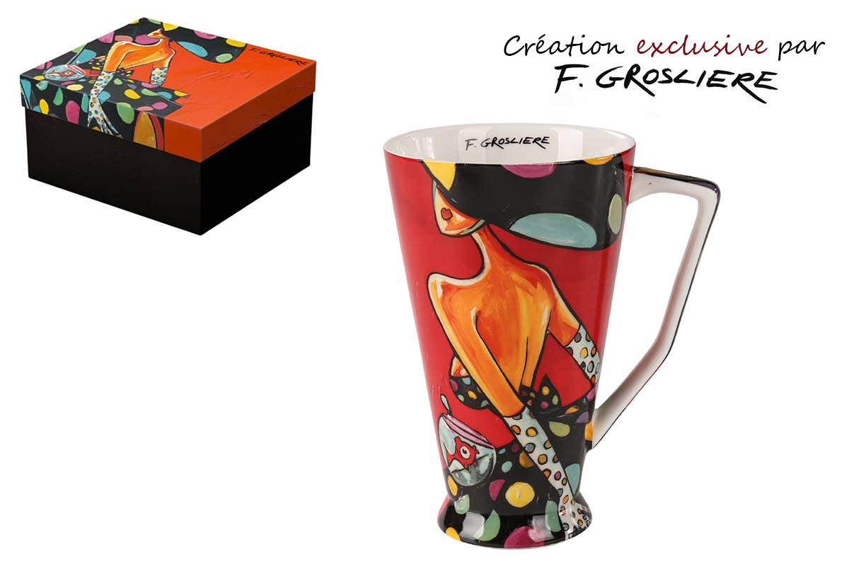 Socadis - Wholesale Coffee Mug - AU5006 Tasse La Femme à Pois Chapeau/Robe Noirs F. Grosliere0
