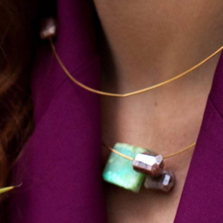 Asymmetric Neckwire with hand-cut gemstones for wholesale by Melissa McArthur - Jewellery Made in London