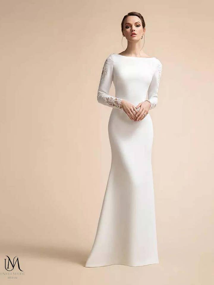 Glow - Minimalist Modest Mermaid Wedding Dress for wholesale by Unique Modest Bridal