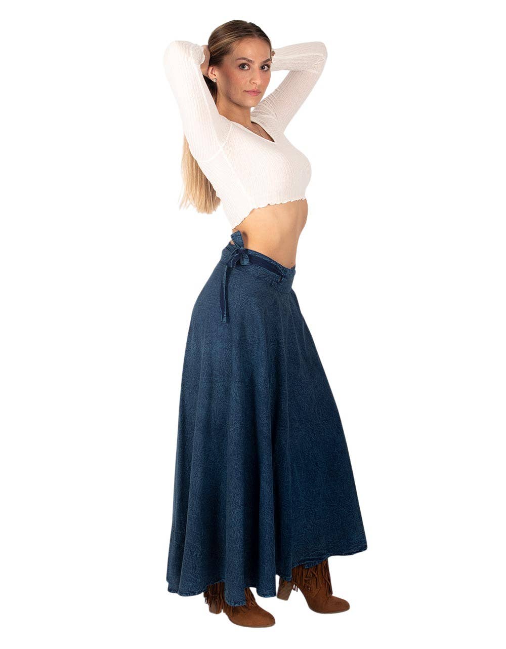 Kimago Look - Wholesale Skirt - Women's - Blue boho wrap long skirt | Kimago3