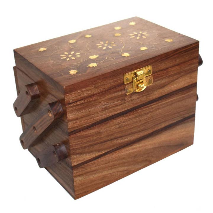 Shared Earth – wholesale Jewellery box/organiser – Jewellery box Sheesham wood folding floral inlaid brass