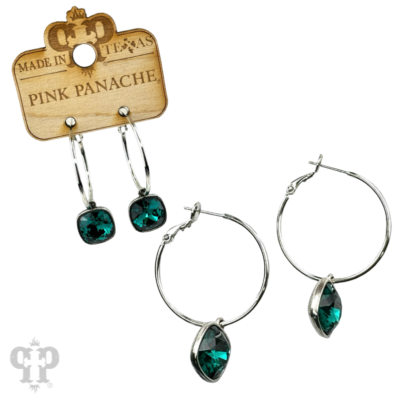 Pink Panache Brands - Wholesale Dangle Earrings - Square Austrian crystal hoop earring, 12mm21