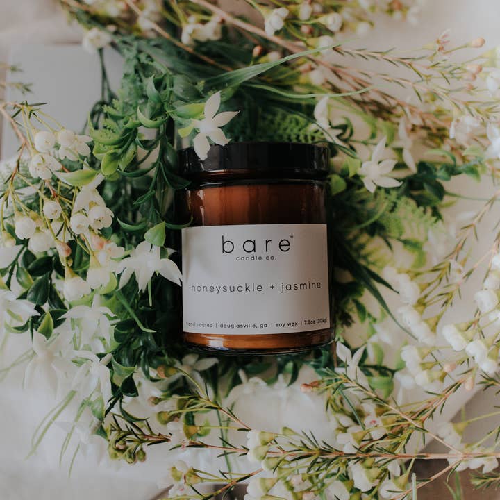 Bare Candle Company - Wholesale Jar/Filled Candle - Honeysuckle + Jasmine Soy Candle 7.2oz