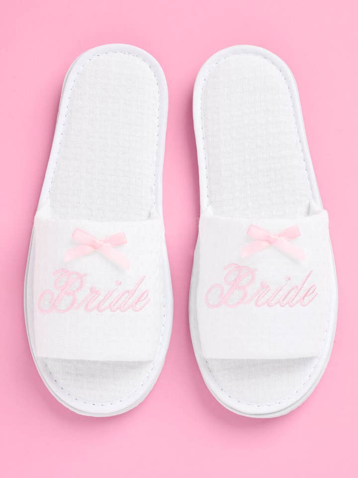 xo, Fetti - Wholesale Slippers - Women's - Pampered Bride Slippers - white embroidered waffle slippers, Bachelorette Gift1
