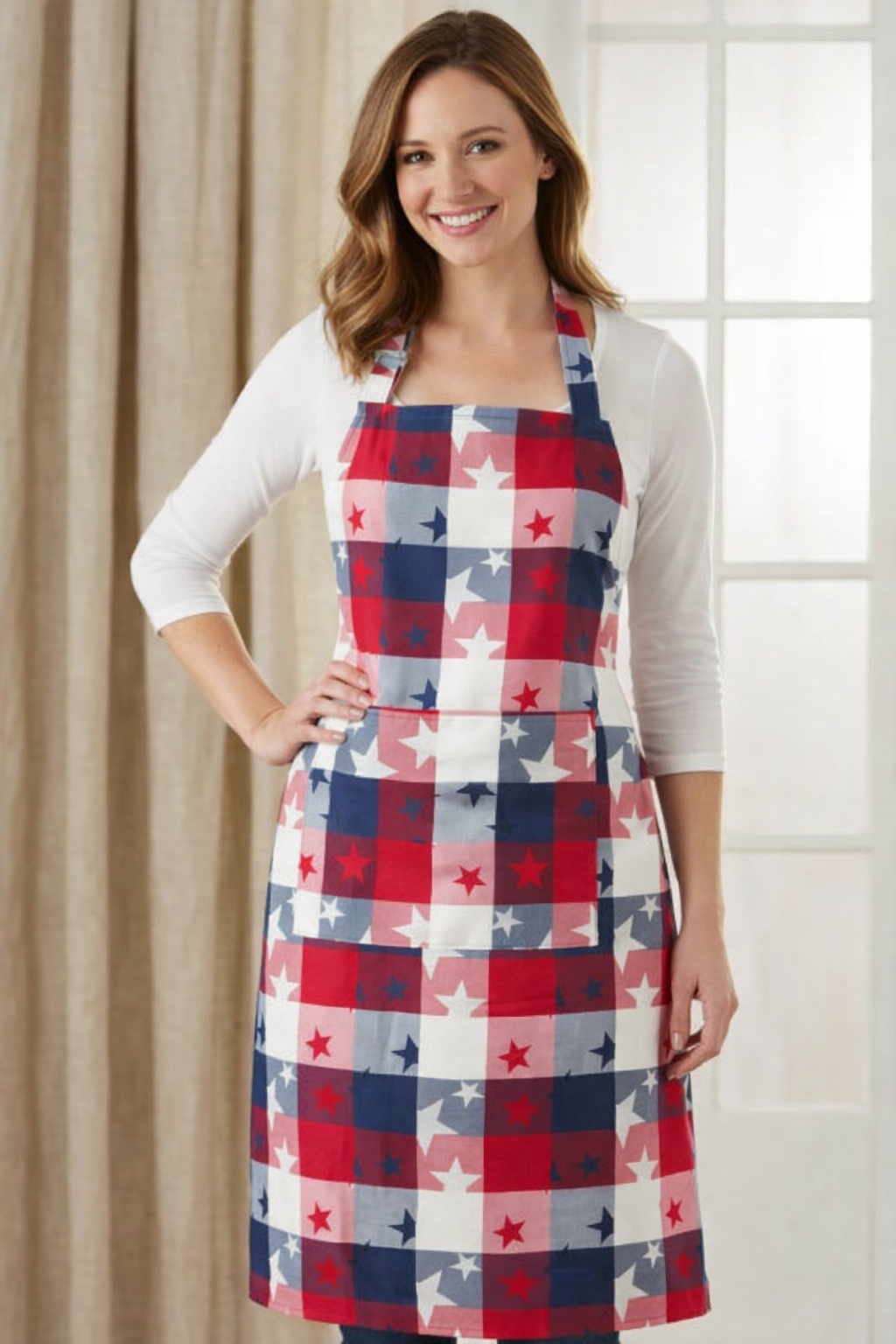 Fennco Styles - Venta al por mayor Delantales - Delantal americano a cuadros en mezcla de algodón de tamaño completo con bolsillo2