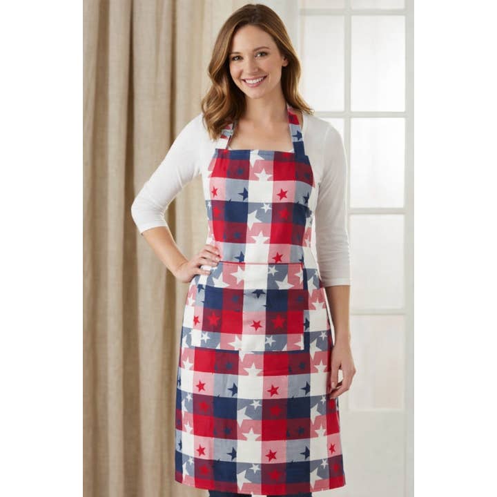 Fennco Styles - Vendita all'ingrosso Grembiuli - Grembiule a quadretti americani in misto cotone con tasca2