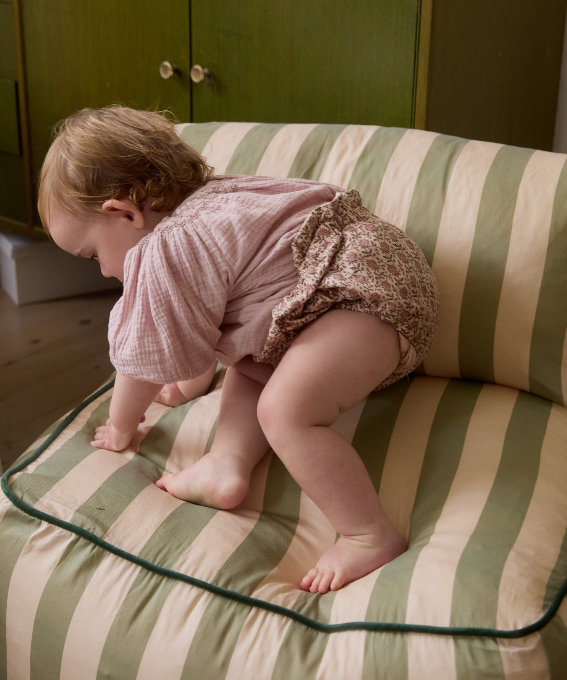 Philé - Wholesale Lounger – Baby - Striped Toddler Lounger – Green1