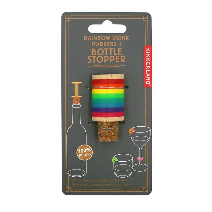 Kikkerland Design Inc - Wholesale Wine Stopper - Rainbow Wine Rings + Stopper