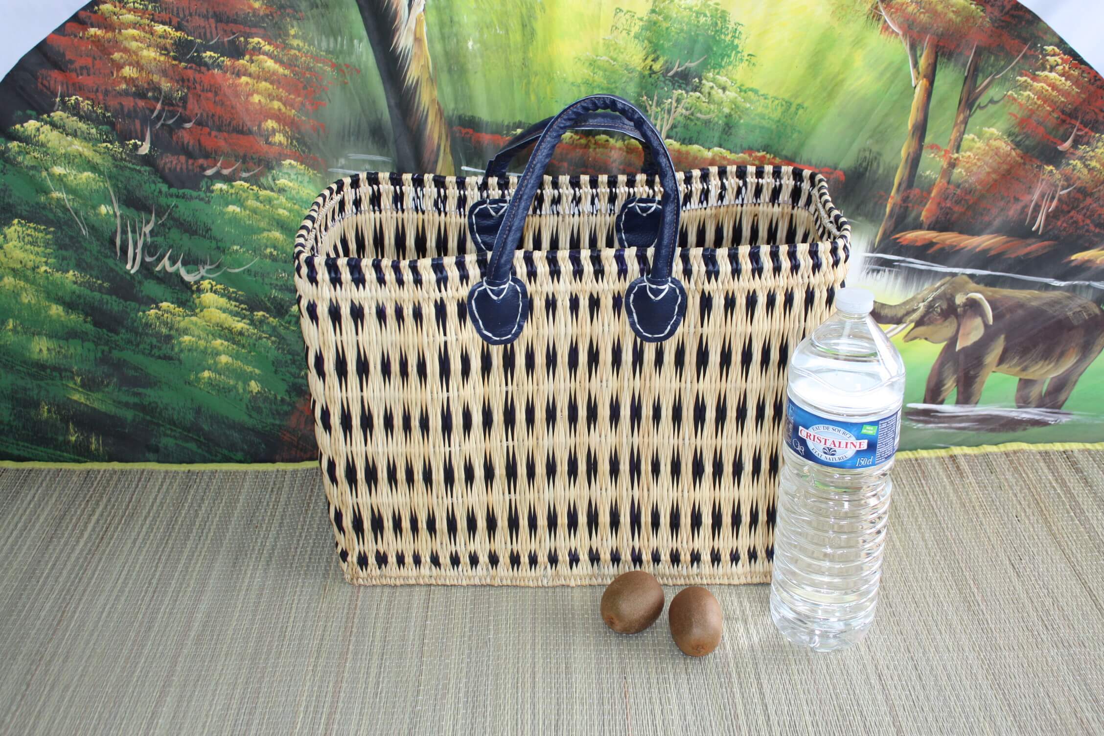 Boutique Huléti - Wholesale Grocery/Shopping Bag - Superb Blue & Natural Basket - Hand woven - tote bag - 3 SIZES - ideal shopping, markets... wicker reed straw2