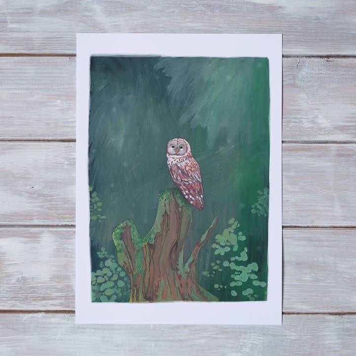 Forest Owl A4 Giclée Print for wholesale by Crabapple Moon
