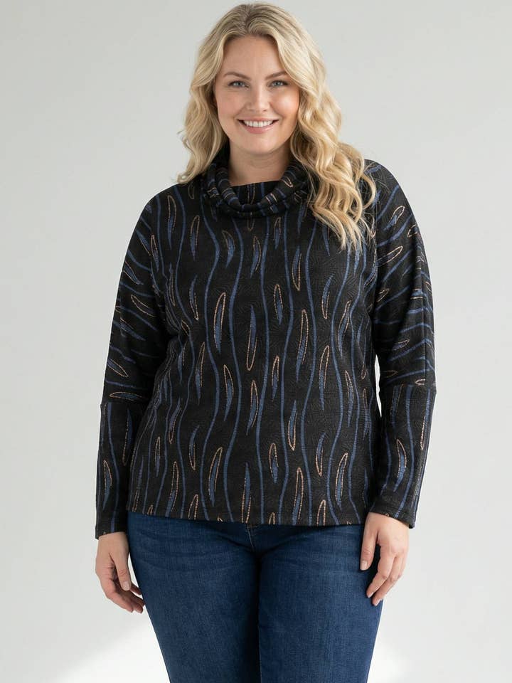 Blå mönstrad polotröja i stora storlekar (C6631) för wholesale av Pomme Rouge Paris