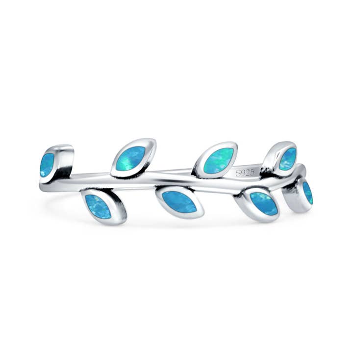Leaves Band Lab Created Blue Opal Oxidized Ring for wholesale by Blue Apple Imports