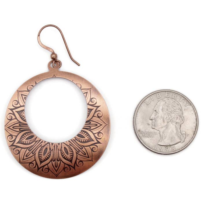 Pillar of Salt Studio - Wholesale Dangle Earrings - Copper Mandala Agogo Hoop Handmade Earrings2