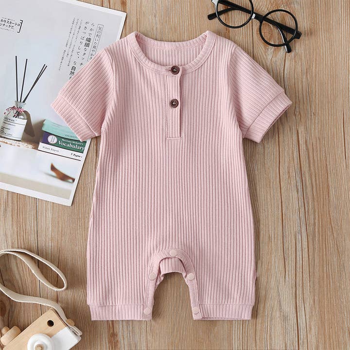 PatPat - Wholesale Jumpsuit - Baby - Baby Boy/Girl Cotton Ribbed Short-sleeve Button Up Romper