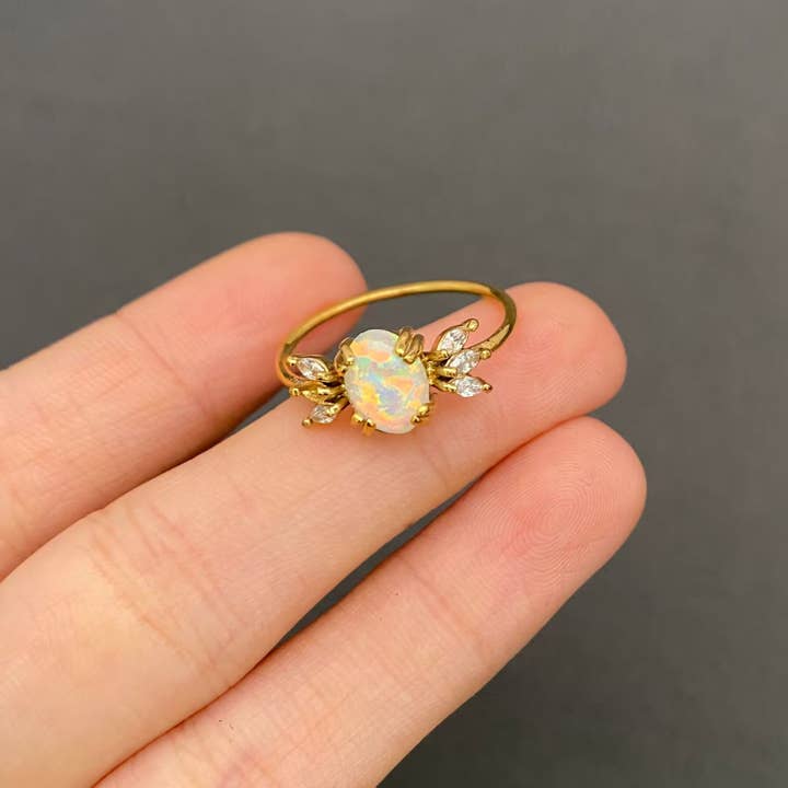 Lucky Opal Cubic Zirconia 18K Golden S.Steel Ring - FGS for wholesale by Mio Queena