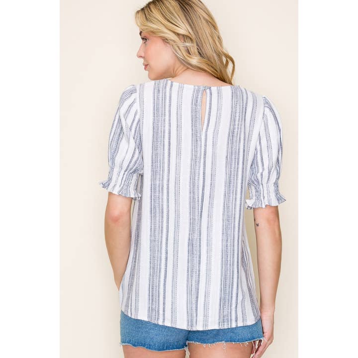 NAVY YARNDYED STRIPED TOP for wholesale on Faire