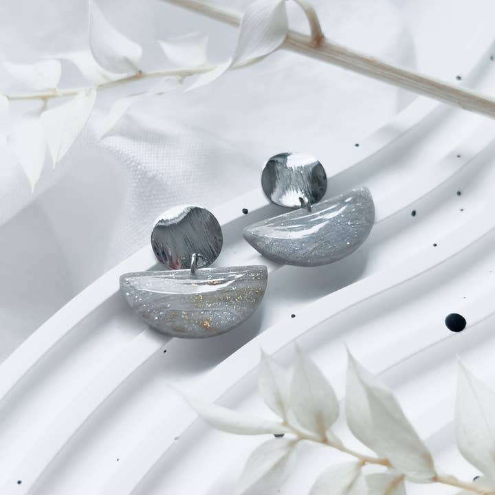 Col A ✦ Gray-glitter marbled earrings for wholesale by KLAEI DESIGN STUDIO