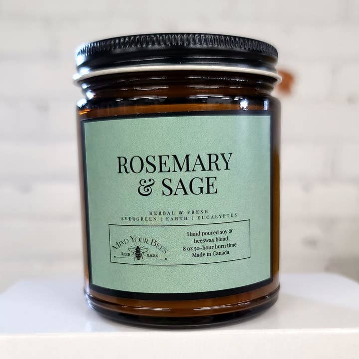 Rozemarijn en salie | 8 oz Soy Beeswax Blend Candle voor wholesale door Mind Your Bees Handmade Wraps