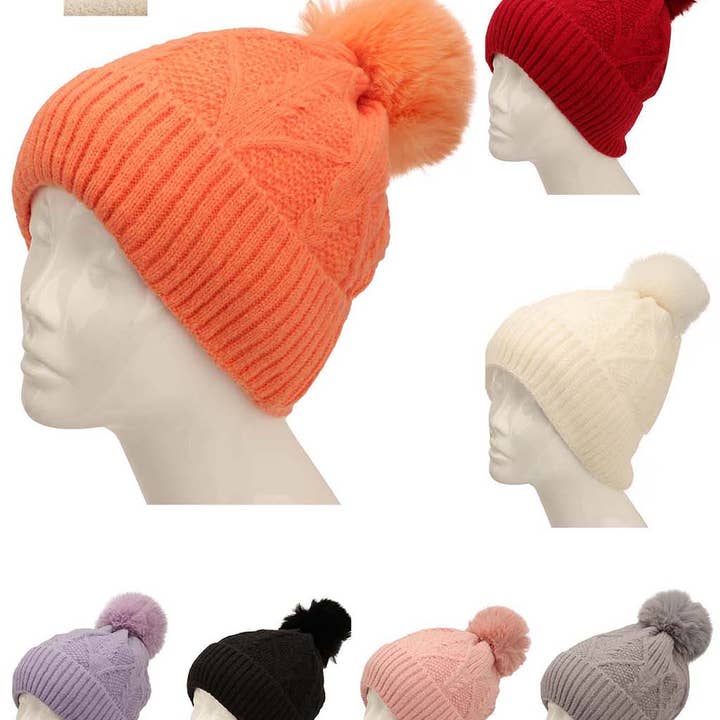 HY1823 - Cappello in maglia da una dozzina con pompon per la vendita all'ingrosso da parte di Jasper Trading LLC