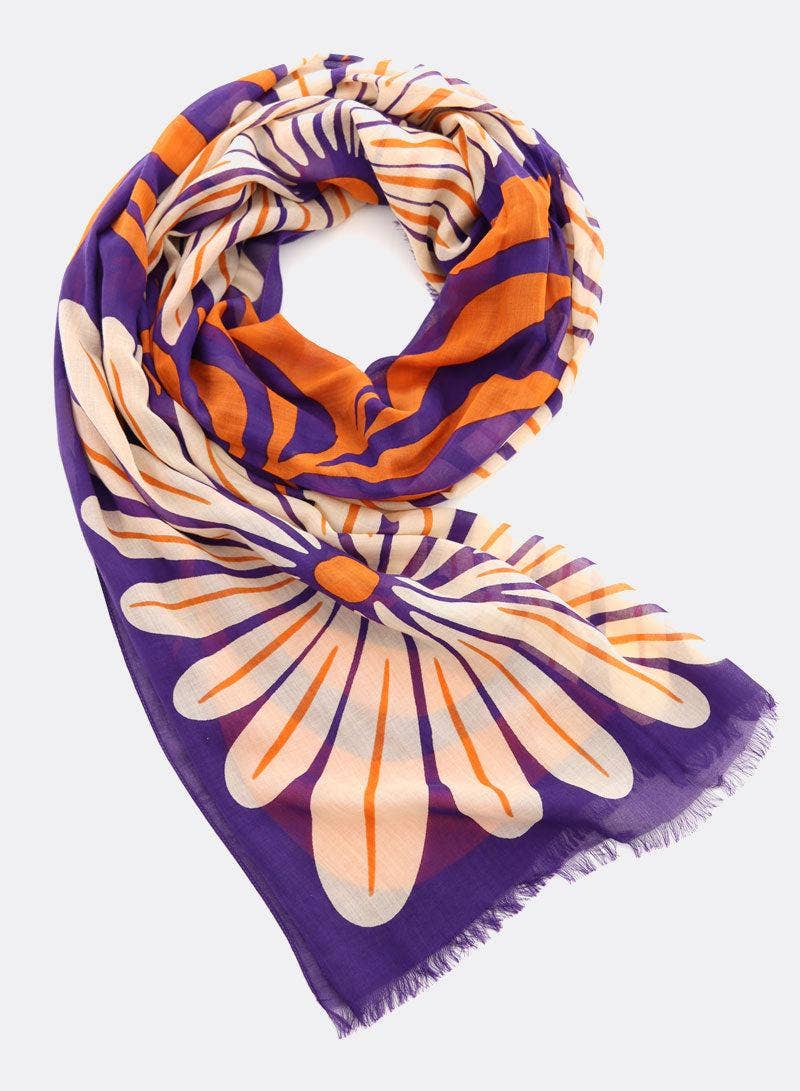 Djian – Engroshandel Tørklæde - Dame – Tørklæde i modal og økologisk bomuld / Cosmea – aubergine / karamel0