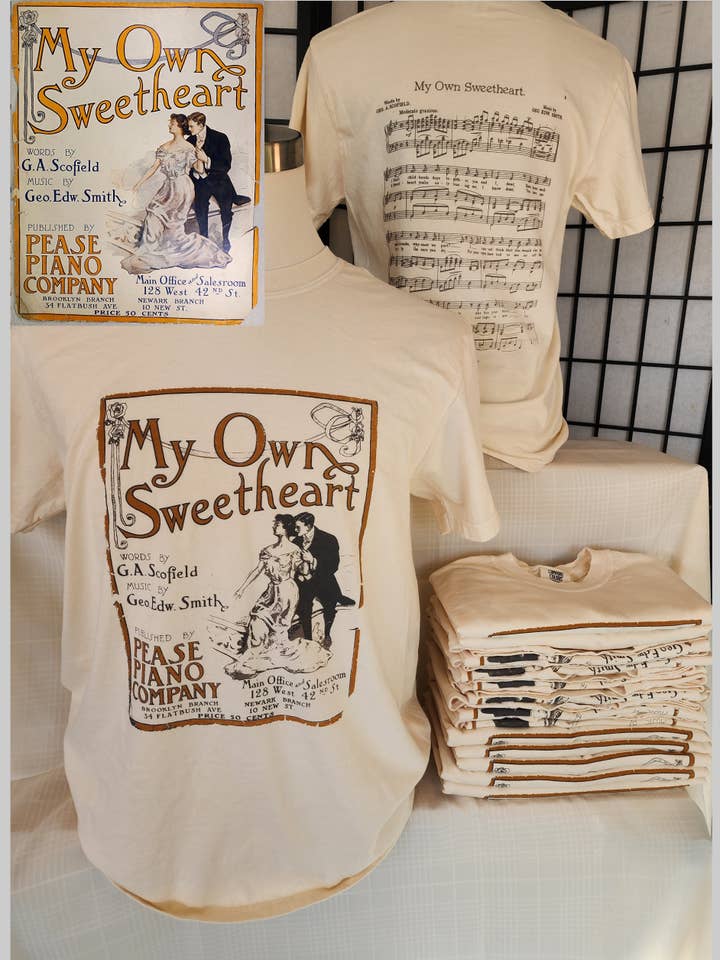 Vintage Sheet Music tee; "My Own Sweetheart" Comfort Colors tee, SM-3X, Natural for wholesale by Seed House Prints