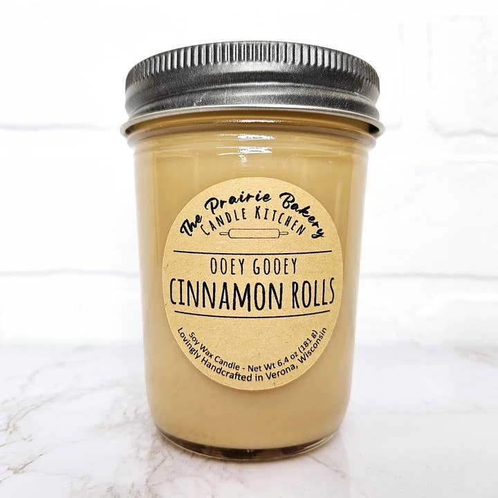 The Prairie Bakery Candle Kitchen LLC - Wholesale Jar/Filled Candle - Ooey Gooey Cinnamon Rolls | Dessert Scented Soy Wax Candle