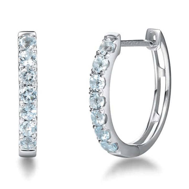 Créoles FANCIME Classic aigue-marine en or blanc 14 carats pour la vente par Fanci Me Jewelry