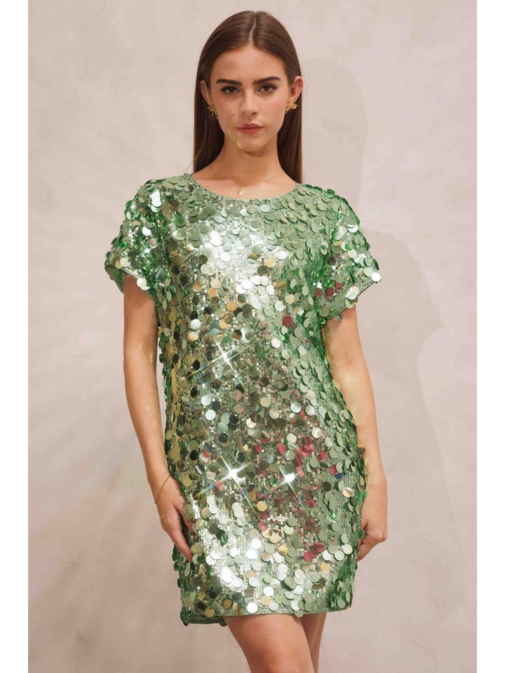 Endless Blu - Wholesale Dress – Women's - SD3850 Sequins Crew Neck Short sleeve Dress