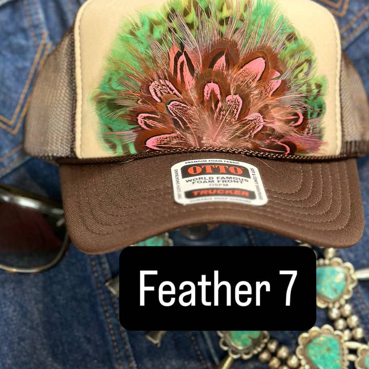 High Ho Silversmithing - Wholesale Trucker Hat - Women's - BROWN AND TAN FEATHER TRUCKER HAT6