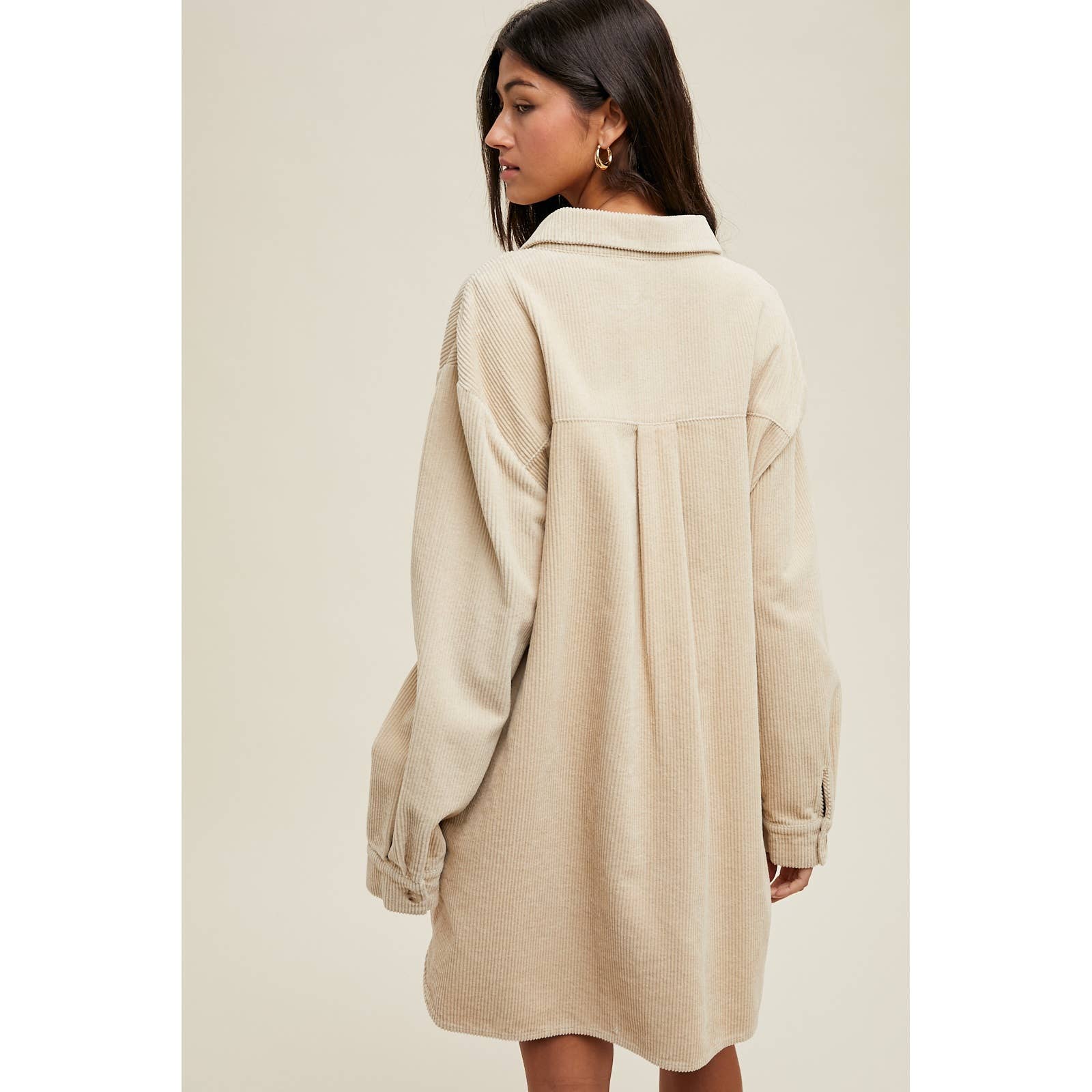 SAND CORDUROY MINI SHIRT DRESS / WL25-10897 for wholesale on Faire3