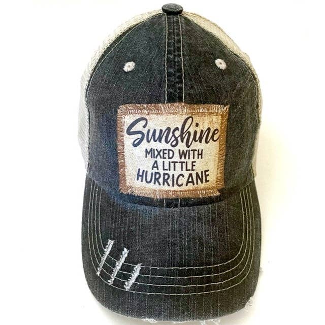 Jana's Flannels - Wholesale Trucker Hat - Women's - "SUNSHINE MIXED WITH A LITTLE HURRICANE" DISTRESSED TRUCKER HAT (#144)