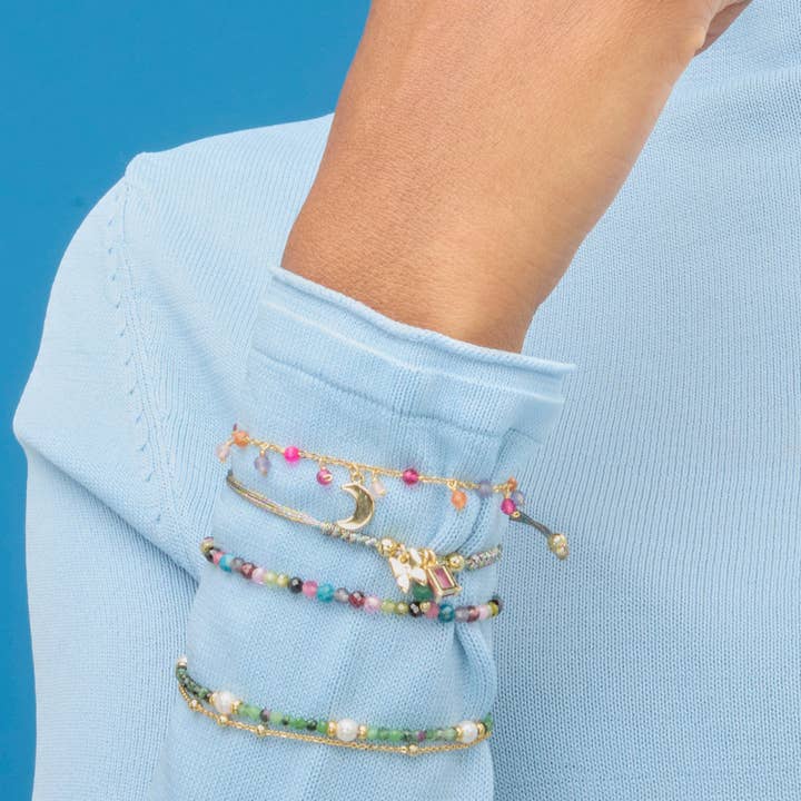 Luxenter - Wholesale Beaded Bracelet - Pulsera de Perla Blanca acabada en oro amarillo de 18k - Rayja3