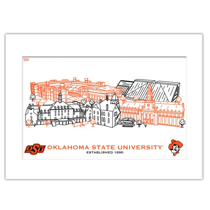 Arte de Pared con Paspartú de la Línea del Campus de los Oklahoma State Cowboys 28 cm x 36 cm para venta al por mayor de Indigo Falls