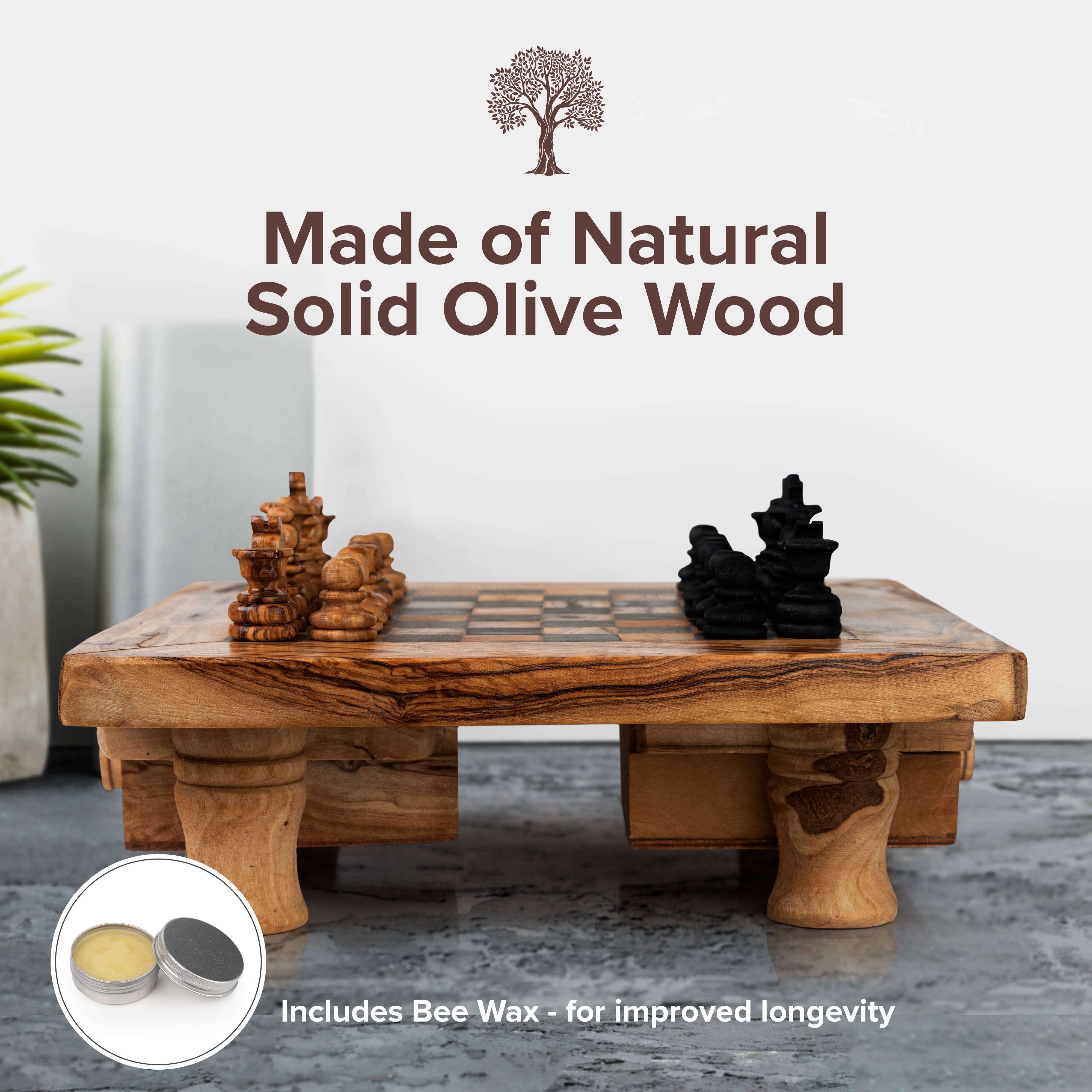 Next Day Shop - Wholesale Board Game - Square Wood Chess Set Handmade of Olive Wood, Antique Chess2