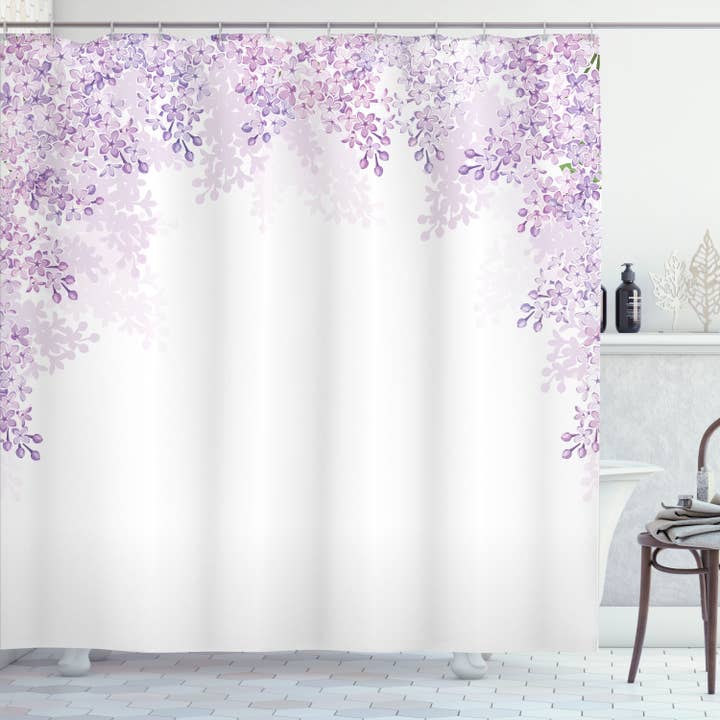 Ensemble de rideaux de douche à fleurs Imprimé cadre en arche de fleurs de lilas pour la vente par Ambesonne
