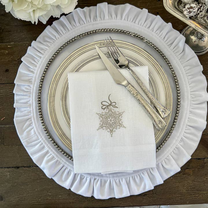 White Platinum Snowflake Tri-Fold Napkin for wholesale on Faire