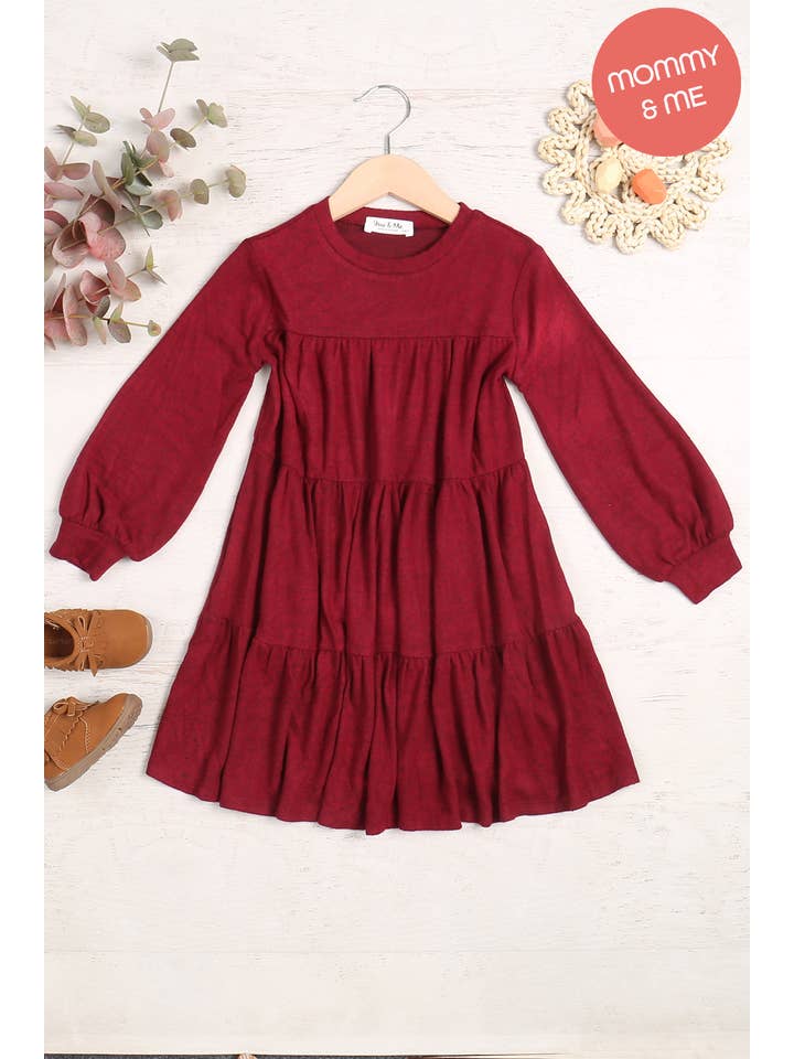 You & Me - Wholesale Dress - Kids - YMD10064TKV-KIDS PUFF LONG SLEEVE TIERED HACCI BRUSHED DRESS6
