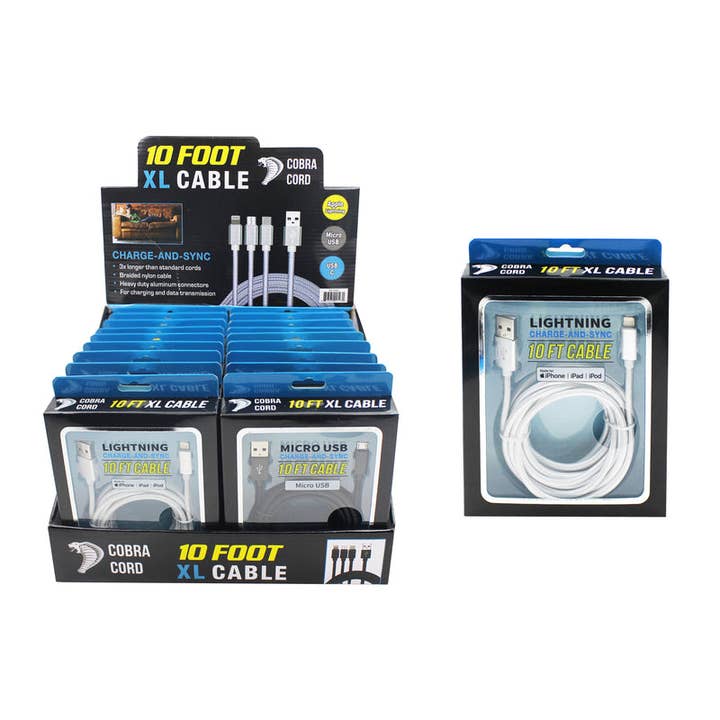 Everyday Supply Co - Wholesale Charging Cable - Diamond Visions 10ft USB-C & Micro USB Cable, 18-Pack Assorted