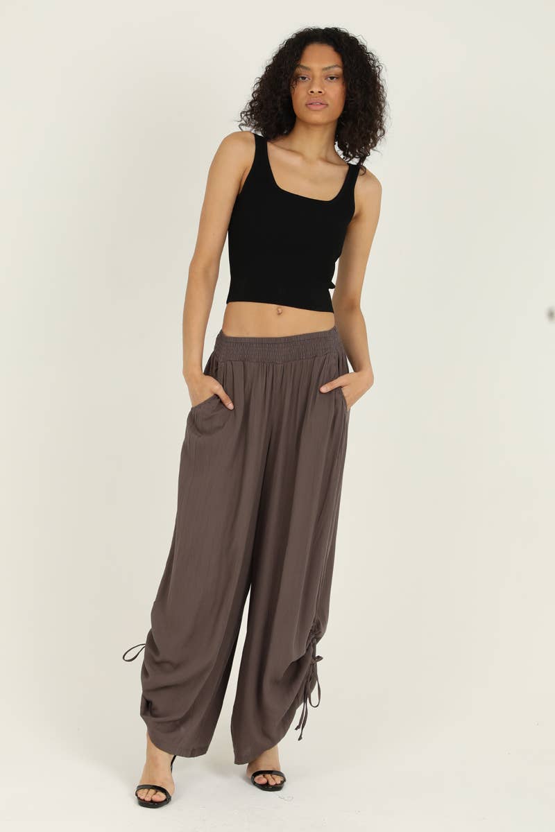 ANGIE - Wholesale Pants - Women's - B3710-ASIS SIDE CINCH WIDE LEG PANTS WITH SMOCKED WAIST AND 6