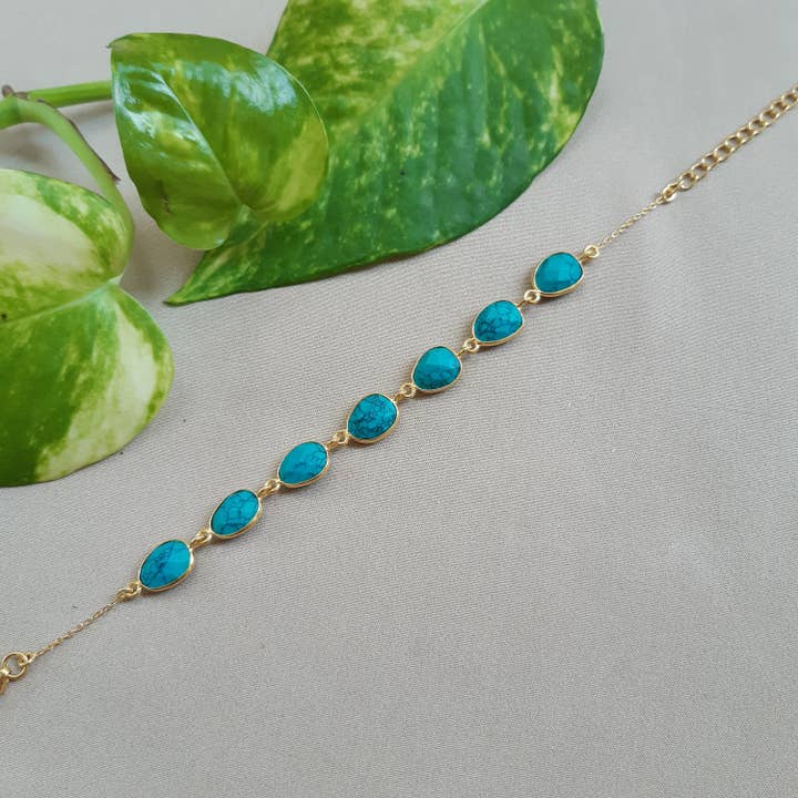 Turquoise Natural Gemstone December Birthstone Bracelet for wholesale by Rishi Jewelry