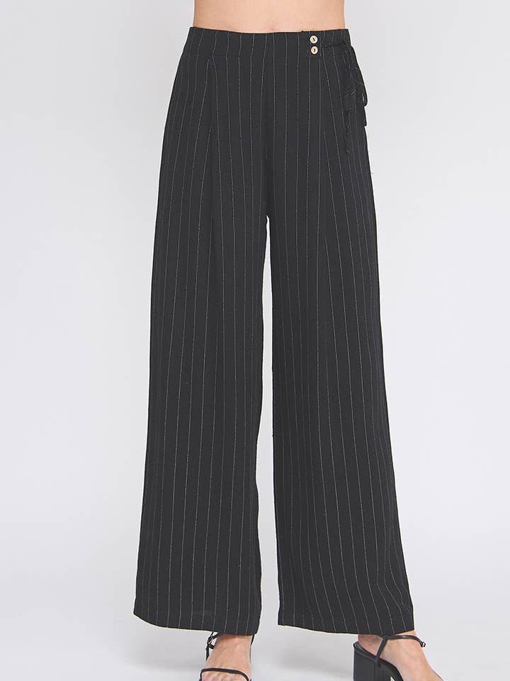 Allie Rose - Wholesale Pants - Women's - Pinstripe Soft Linen Wide Leg Pants