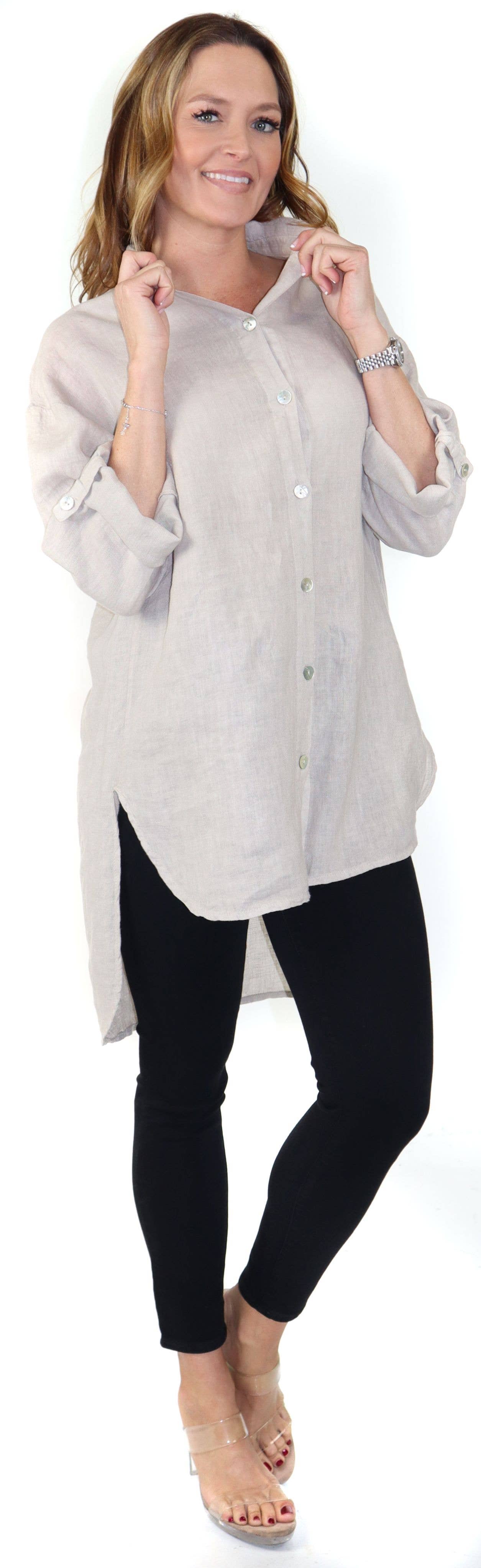 LINEN AND GAUZE - Vente Tunique – femme - 3348 - Blouse ample en lin Hi Low 9 couleurs17