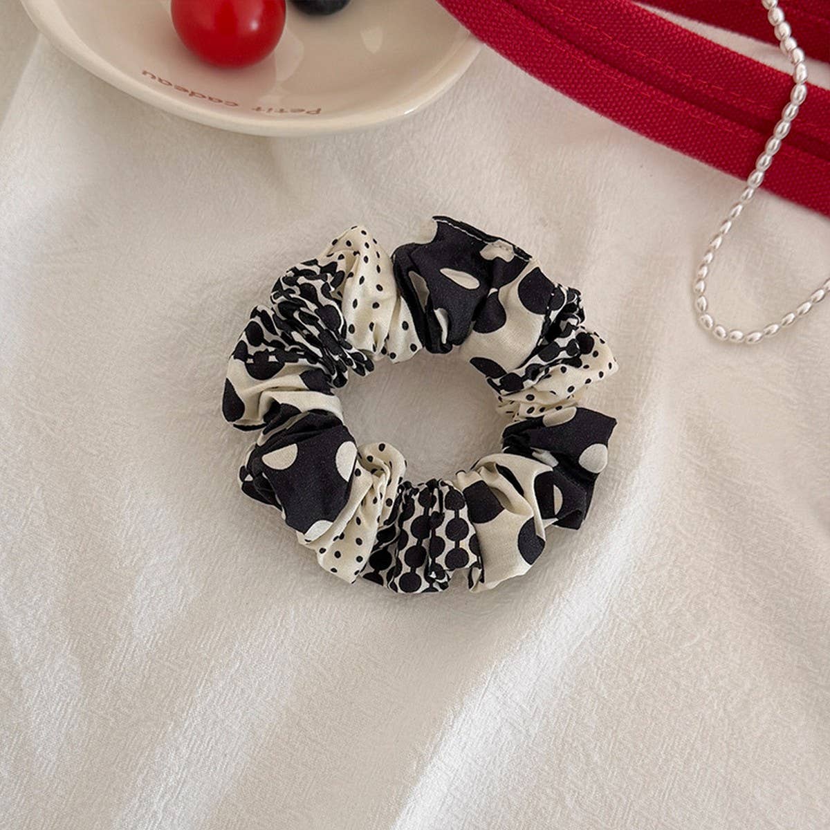 ACCITY - Wholesale Scrunchie - Women's - Polka Stripe Pleated Hair Tie Elastic Band_CWAHA080826