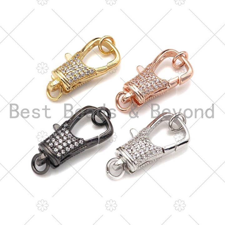 CZ Micro Pave Lobster Clasp/Link Connector with Jump Ring, Pave Lobster Clasp, Diamond Pave Clasp, 20x10mm,Sku#H306 for wholesale by BestBeads&Beyond
