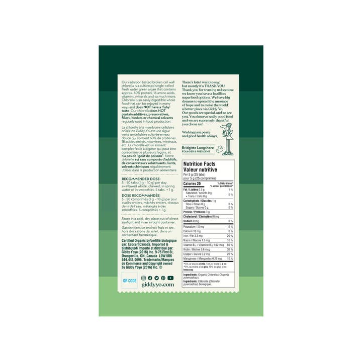 Giddy Yo - Wholesale Oral supplement/vitamin - CHLORELLA TABLETS, 180 G, BROKEN CELL WALL, ORGANIC, TAIWAN2