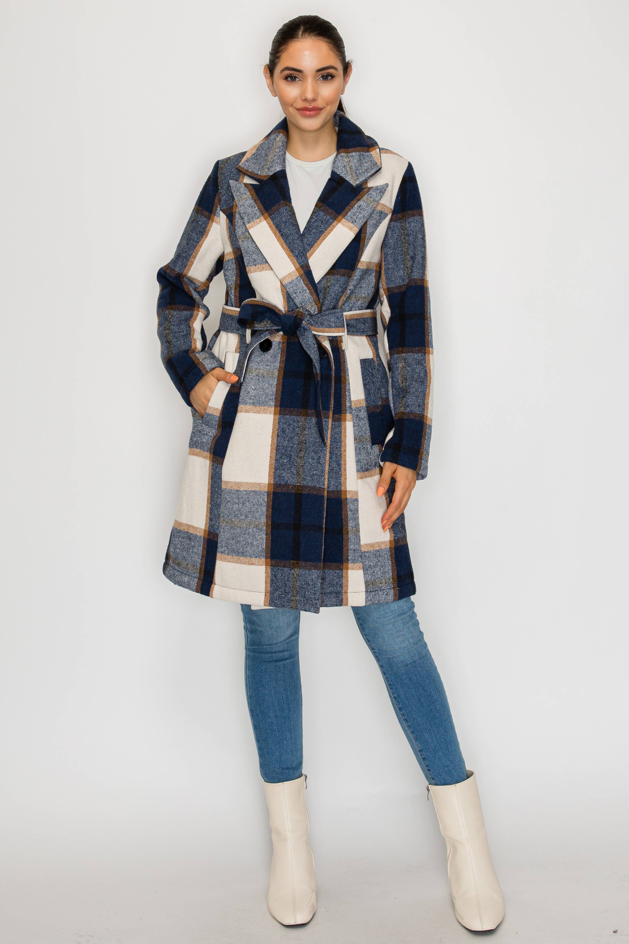 PATRONCITO USA INTERNATIONAL, INC - Wholesale Coat - Women's - Women's Long Coat Plaid Jacket with belt (LJ400)2