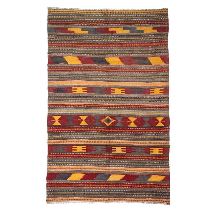 - (6'1'' x 9'3'') Tapis Kilim Vintage Rayé Tissé à la Main pour la vente par Rugtolia
