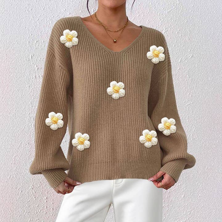 Masyal - Wholesale Knit Sweater - Women's - Women's Pullover Sweater with 3D Floral Embroidery5